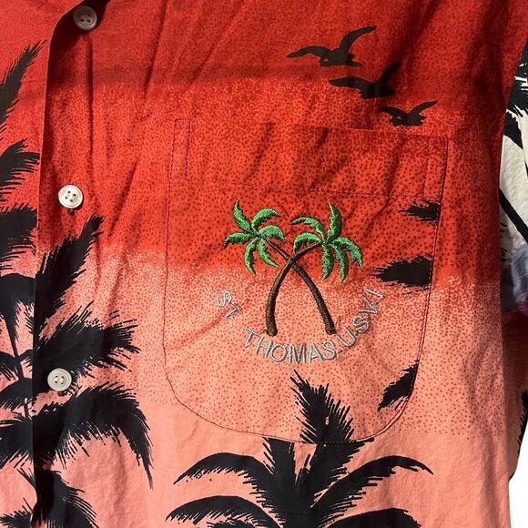Vtg G.J. Cottage St. Thomas Floral Hawaiian Shirt Tropical Palm Embroidered Sz M - Picture 4 of 7